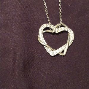 Silver heart crystal necklace